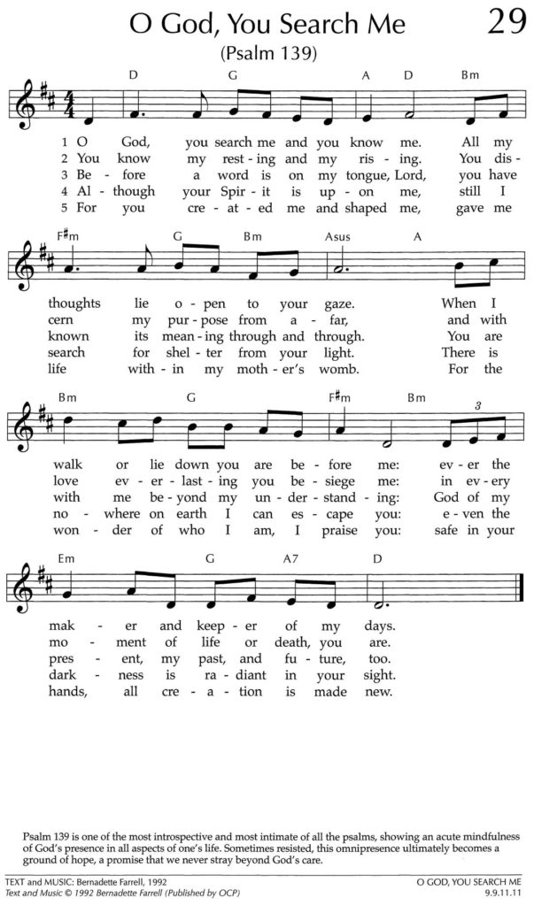 Hymnal page: "O God, You Search Me," 29