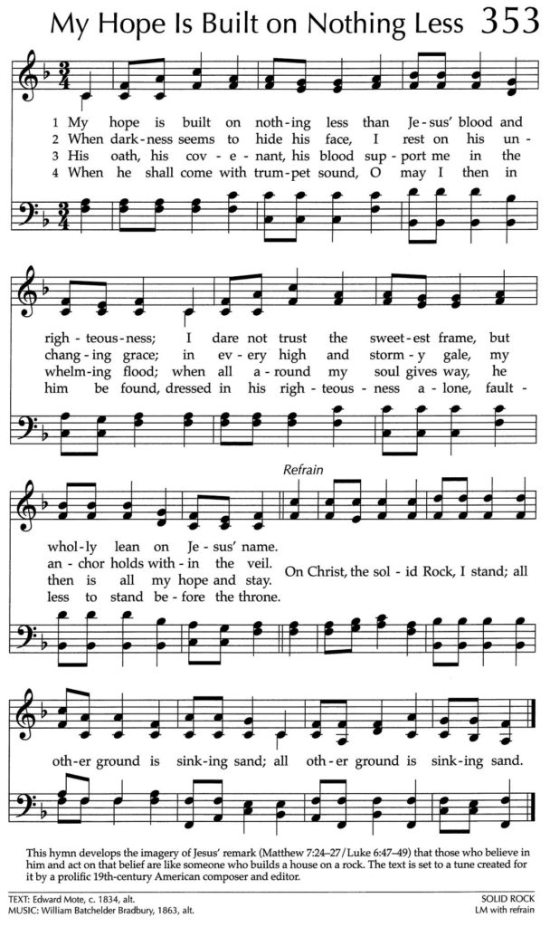 Hymnal page: "My Hope Is Built on Nothing Less," 353