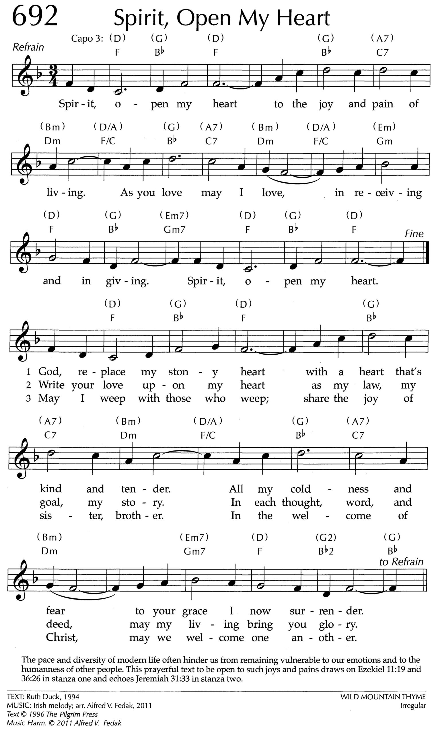 Hymnal page: 692, "Spirit, Open My Heart"